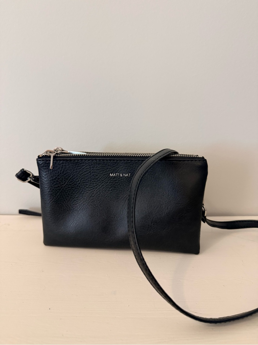 Matt & Nat Tri-Fold Black Leather Crossbody Bag